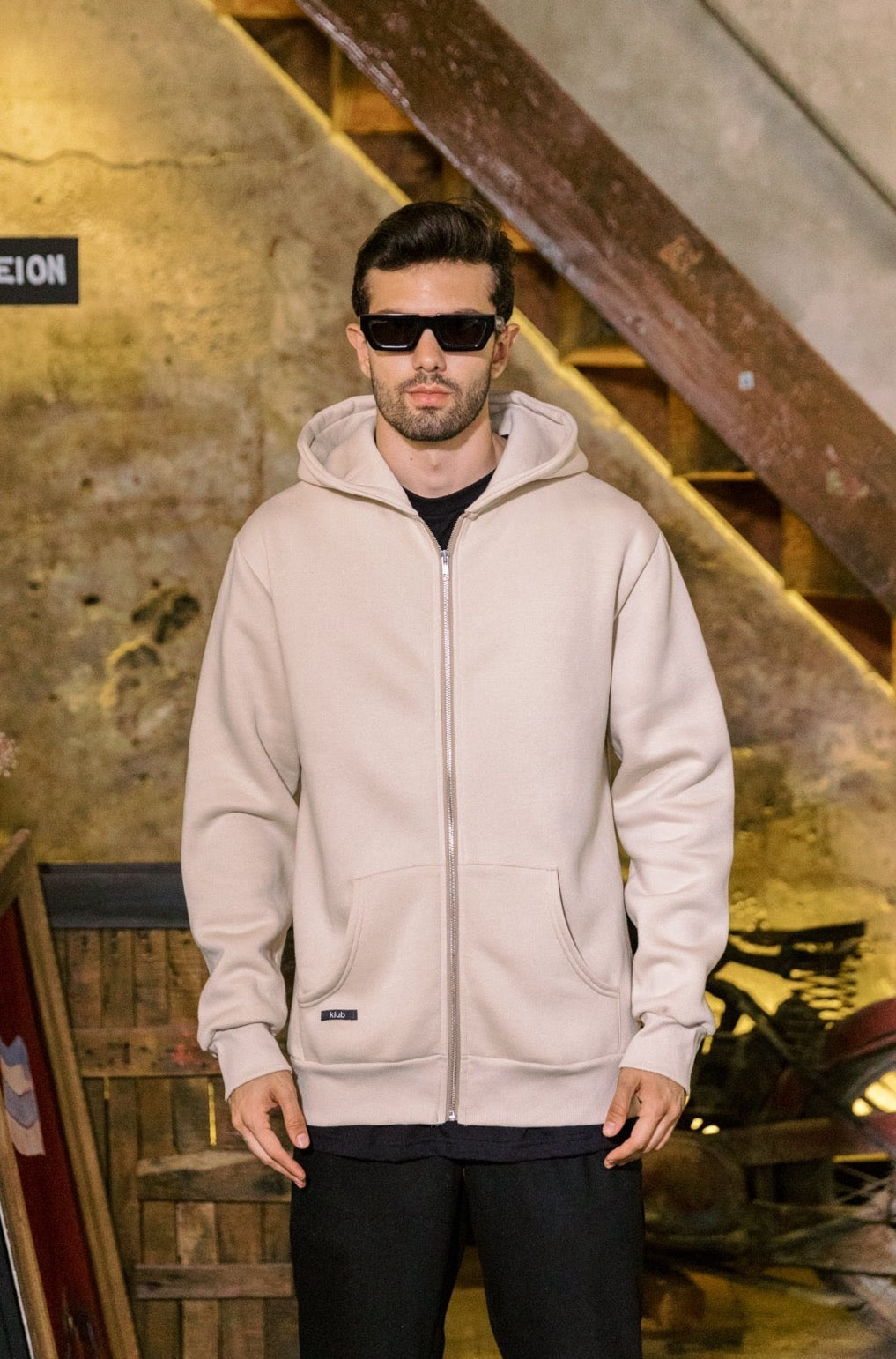 Zipper hoodie Beige-1