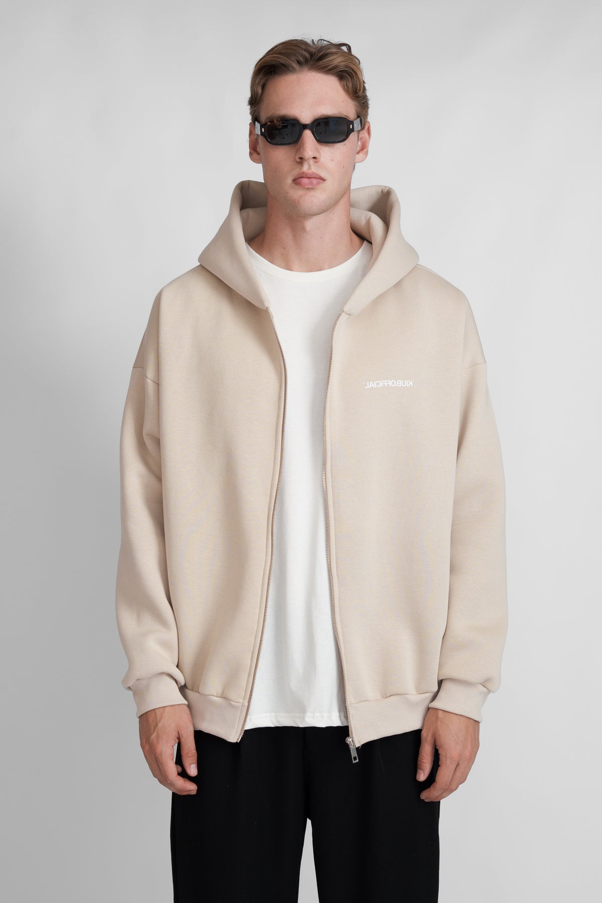 Zipper Hoodie Beige-2